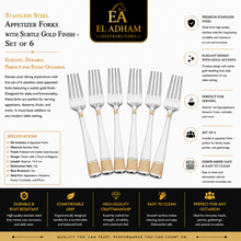 Stainless Steel Appetizer Forks with Subtle Gold Finish - Set of 6