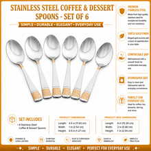 Elegant Stainless Steel Teaspoons with Gold Detail - Set of 6