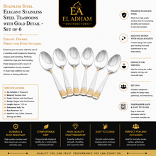 Elegant Stainless Steel Teaspoons with Gold Detail - Set of 6