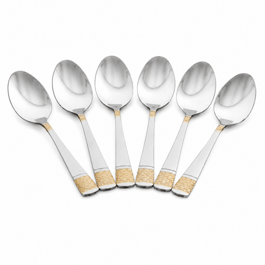 Elegant Stainless Steel Teaspoons with Gold Detail - Set of 6