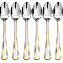 Stainless Steel Everyday Spoon Set with Gold Trim Edge - Set of 6