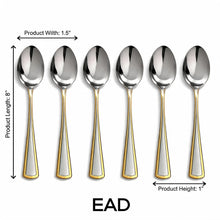 Stainless Steel Everyday Spoon Set with Gold Trim Edge - Set of 6