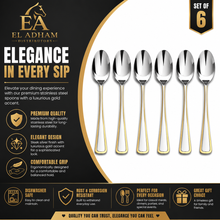 Stainless Steel Everyday Spoon Set with Gold Trim Edge - Set of 6