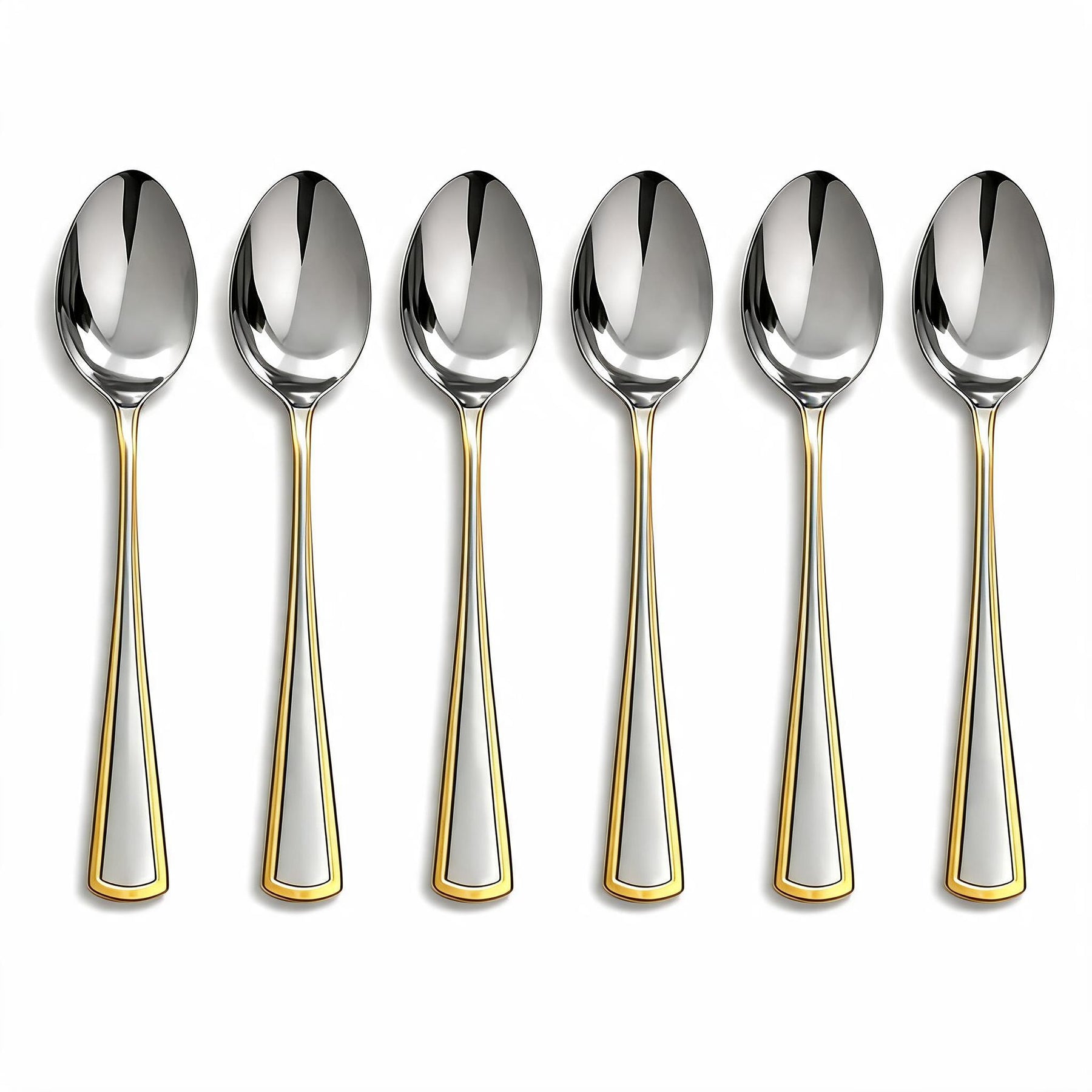 Stainless Steel Everyday Spoon Set with Gold Trim Edge - Set of 6