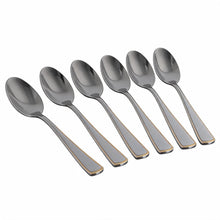 Stainless Steel Flatware Teaspoons with Gold Trim Design - Set of 6