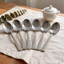 Stainless Steel Flatware Teaspoons with Gold Trim Design - Set of 6
