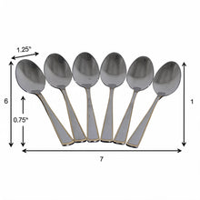 Stainless Steel Flatware Teaspoons with Gold Trim Design - Set of 6
