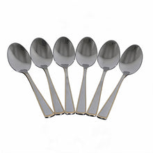 Stainless Steel Flatware Teaspoons with Gold Trim Design - Set of 6