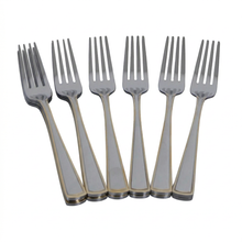 Dining Fork Set with Polished Finish and Gold Line - Set of 6