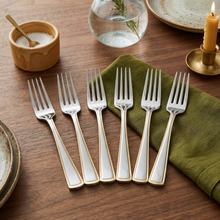 Dining Fork Set with Polished Finish and Gold Line - Set of 6