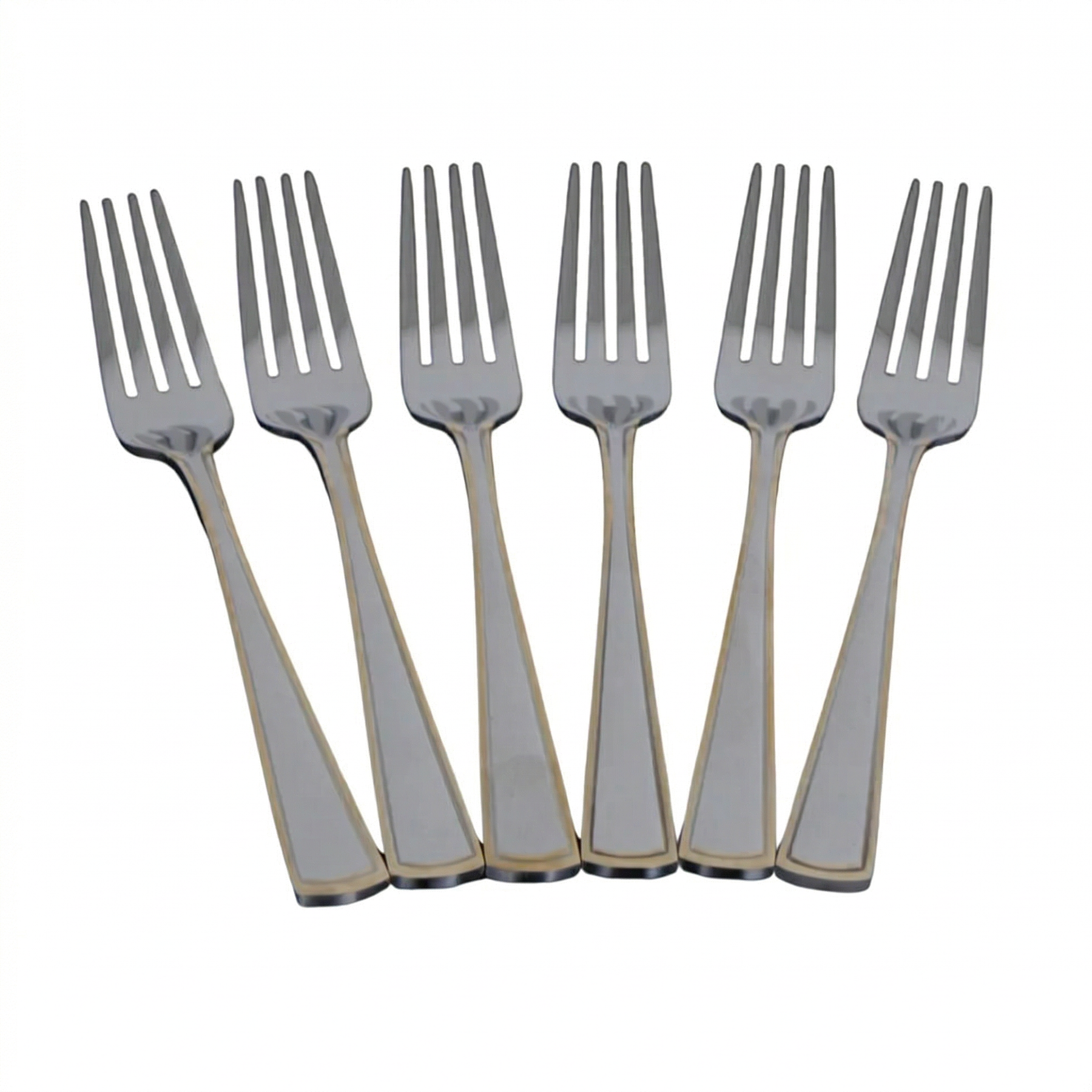 Dining Fork Set with Polished Finish and Gold Line - Set of 6