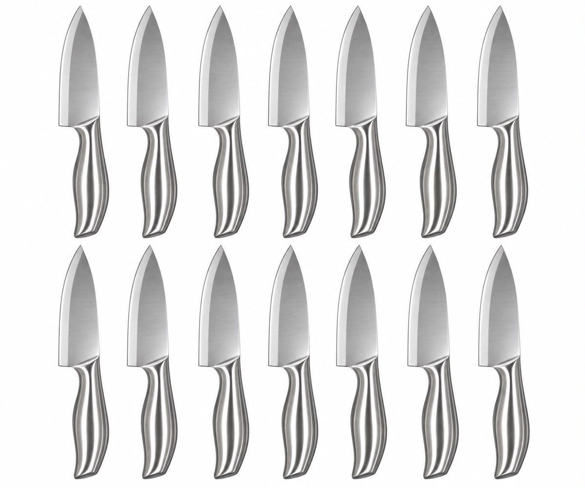 12-Piece 6-Inch Stainless Steel Chef’s Knife Set with Sculpted Metal Handles – Silver
