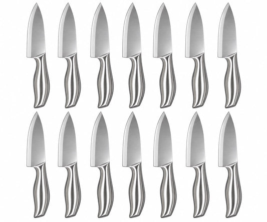 12-Piece 6-Inch Stainless Steel Chef’s Knife Set with Sculpted Metal Handles – Silver