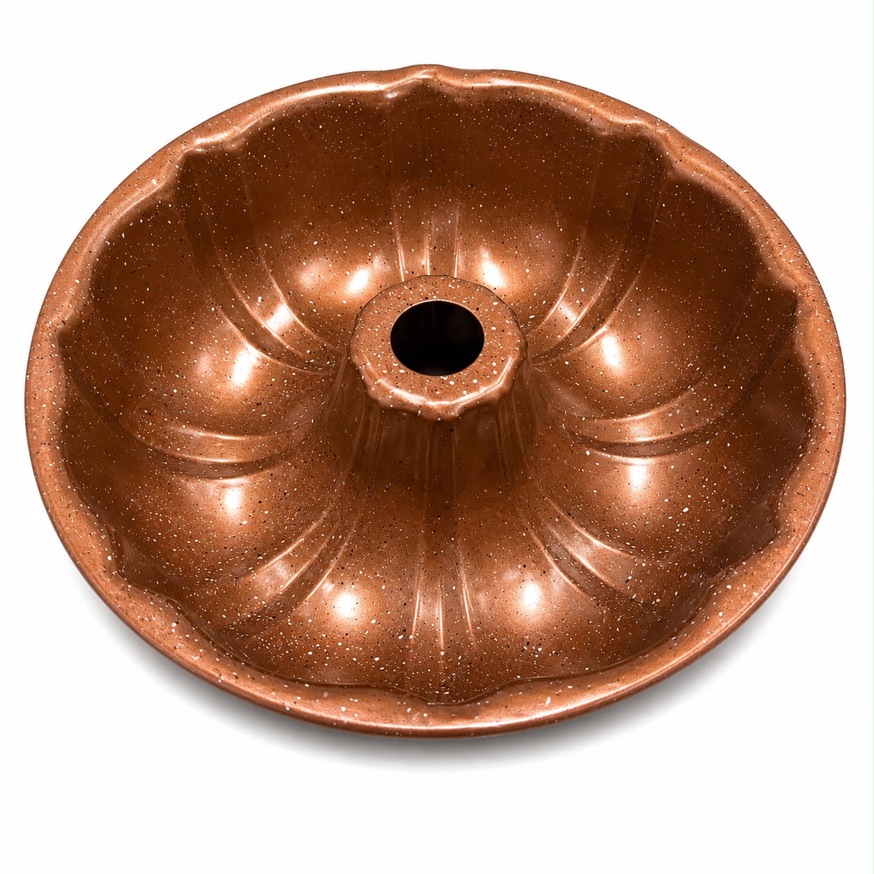 Round Tube Cake Mold with Center Chimney, Brown -Fluted Bundt Cake Pan Medium sized