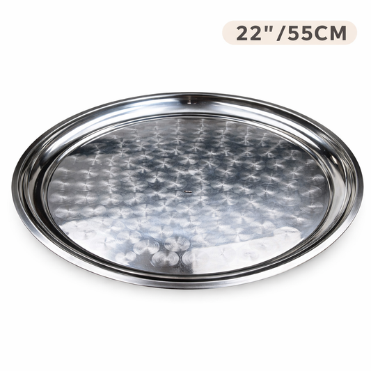 Round Stainless Steel Seving Tray with Polished Finish for Serving Food 55CM, 22''