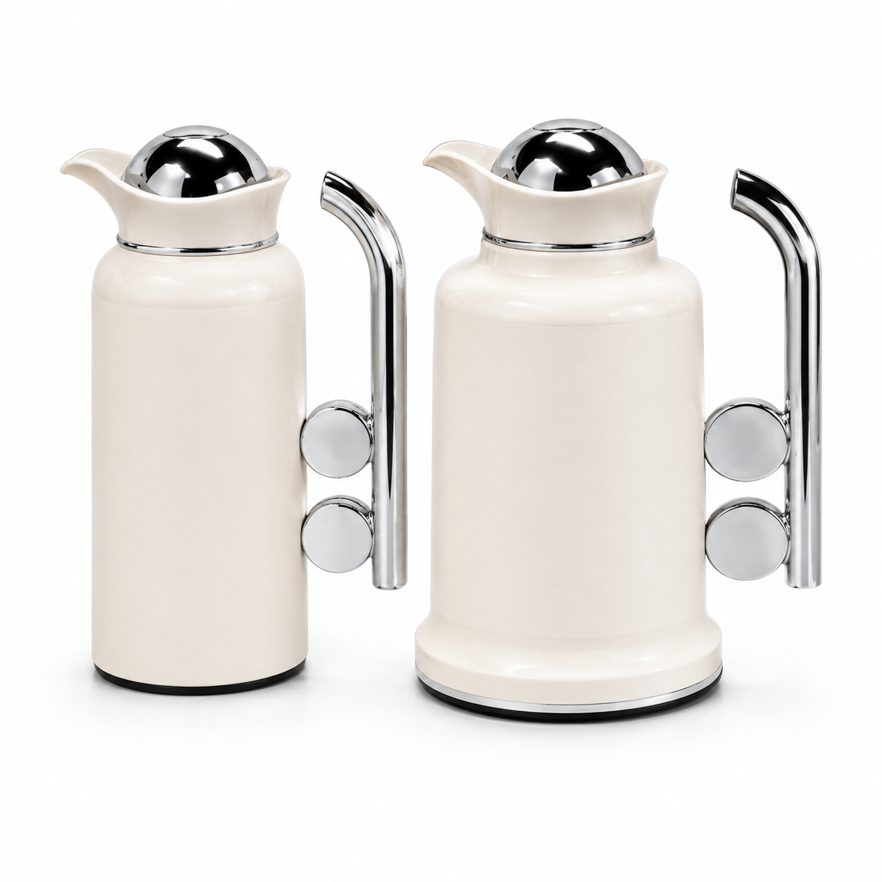 Modern Silver Vacuum Flask Set with Abstract Handle - White + Silver
