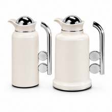 Modern Silver Vacuum Flask Set with Abstract Handle - White + Silver
