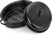 17" Oval Covered Roaster with Metal Grate - Black | Oven-Safe Non-Stick Bakeware