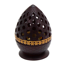 Honeycomb Pattern Incense Burner with Gold Inner Cup and Pierced Dome Lid - Dark Brown