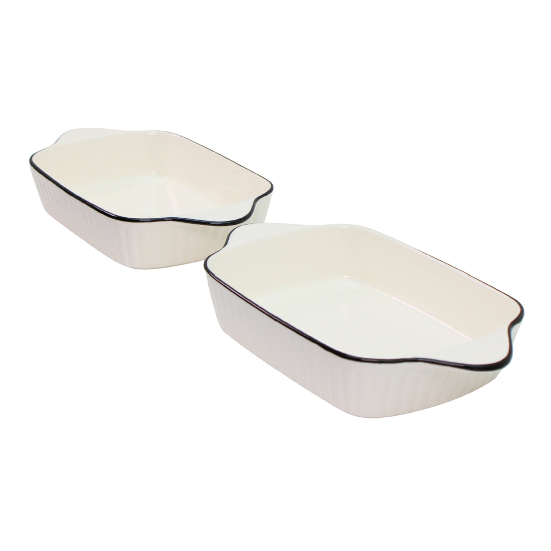 2PC Oven-Safe Ceramic Baking Dishes with Black Edge
