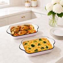 2PC Oven-Safe Ceramic Baking Dishes with Black Edge