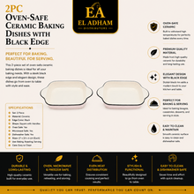 2PC Oven-Safe Ceramic Baking Dishes with Black Edge