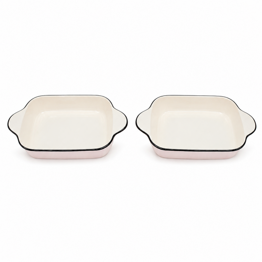 2PC Oven-Safe Ceramic Baking Dishes with Black Edge
