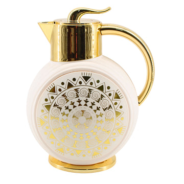 Majlis Mosaic Round Vacuum Jug Flask White & Gold 1L