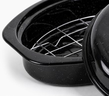 13" Oval Covered Roaster with Metal Grate - Black | Oven-Safe Non-Stick Bakeware