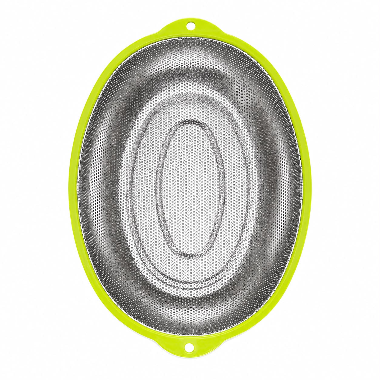 Stainless Steel Oval Mesh Strainer with green Color& Handles – Kitchen Colander for Washing, Draining & Rinsing Fruits and Vegetables