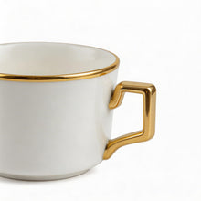 White Porcelain Coffee Cup & Saucer Set with Gold Trim - 12 Piece