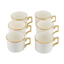 12-Piece White Porcelain Coffee Cup & Saucer Set with Gold Trim – 6 Cups and 6 Matching Saucers