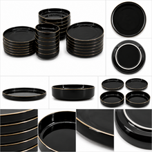 Elegant Black & Gold Dinnerware Set - 24 Piece