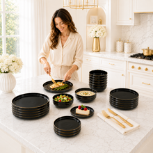 Elegant Black & Gold Dinnerware Set - 24 Piece