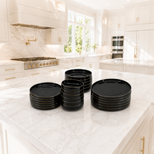 Elegant Black & Gold Dinnerware Set - 24 Piece