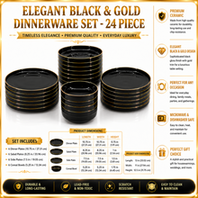 Elegant Black & Gold Dinnerware Set - 24 Piece