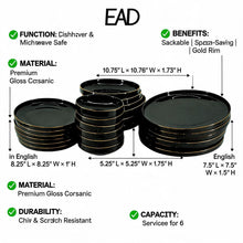 Elegant Black & Gold Dinnerware Set - 24 Piece