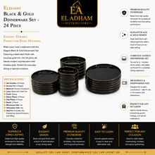 Elegant Black & Gold Dinnerware Set - 24 Piece