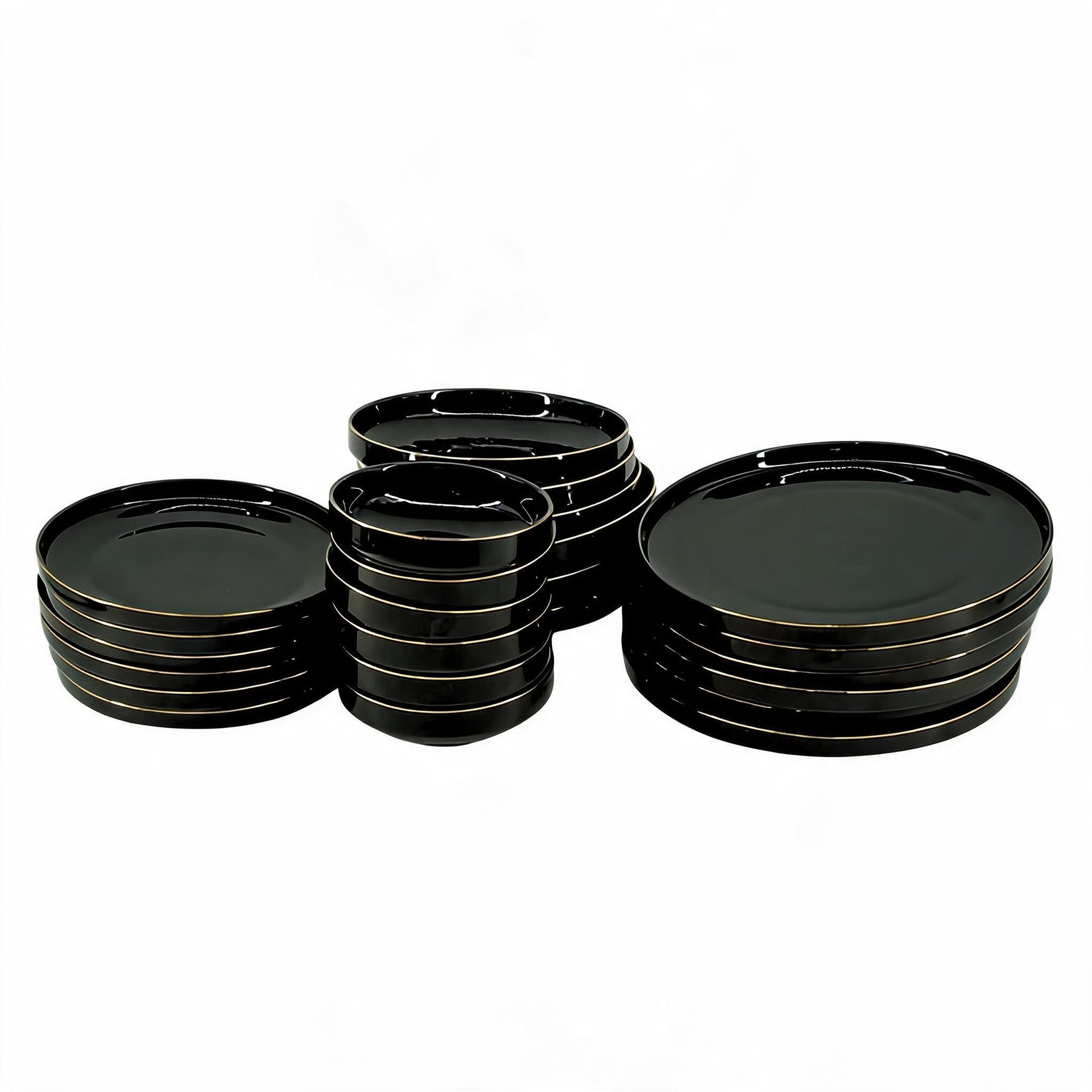 Elegant Black & Gold Dinnerware Set - 24 Piece