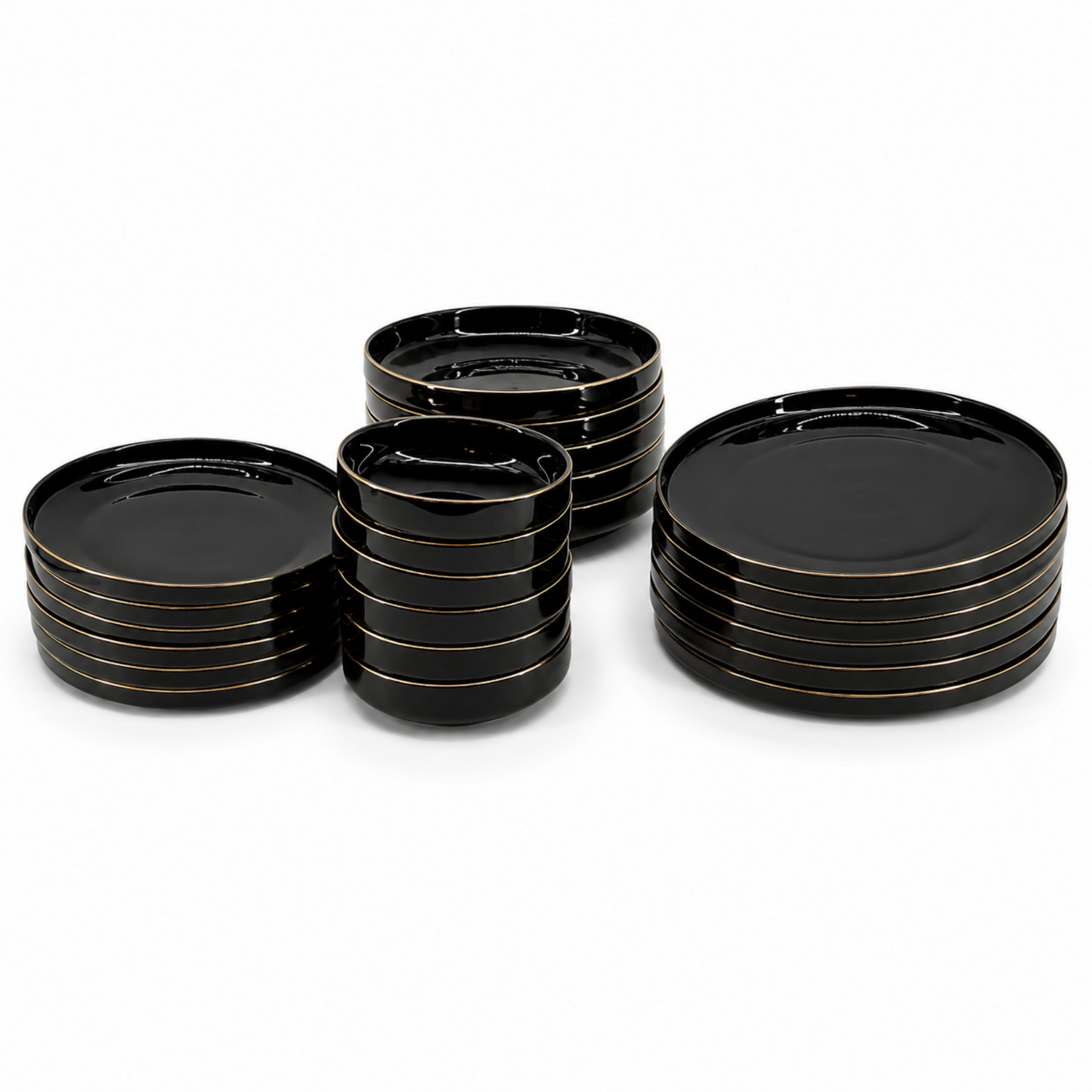 Elegant Black & Gold Dinnerware Set - 24 Piece