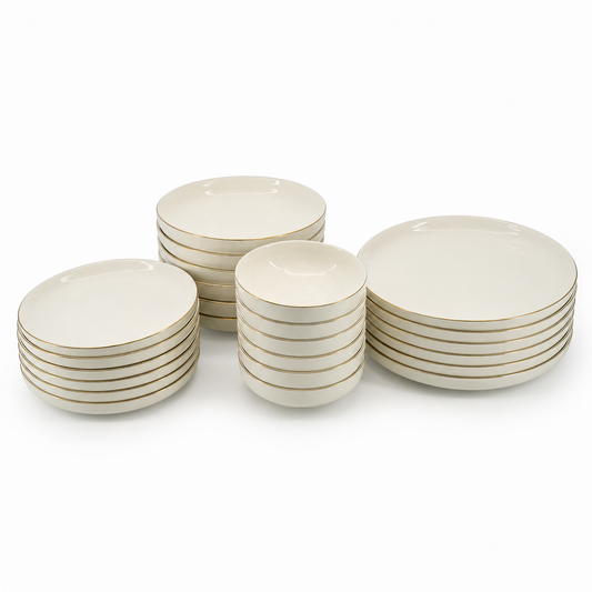 White and Gold Everyday Dinnerware Collection - 24 Piece