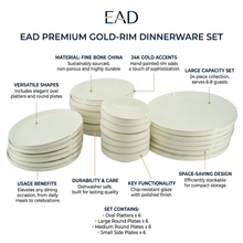 White and Gold Everyday Dinnerware Collection - 24 Piece