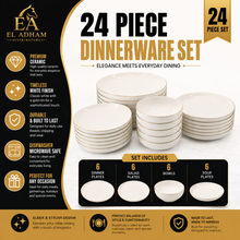 White and Gold Everyday Dinnerware Collection - 24 Piece