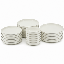 Modern White Dinnerware Collection with Silver Trim - 24 Piece