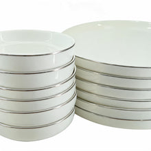 Modern White Dinnerware Collection with Silver Trim - 24 Piece