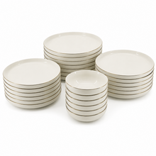 Modern White Dinnerware Collection with Silver Trim - 24 Piece