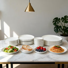 Modern White Dinnerware Collection with Silver Trim - 24 Piece