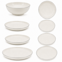 Modern White Dinnerware Collection with Silver Trim - 24 Piece