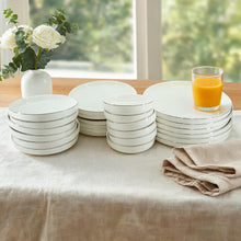 Modern White Dinnerware Collection with Silver Trim - 24 Piece