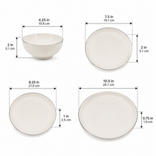 Modern White 24-Piece Dinnerware Set with Silver Trim Plates & Bowls
